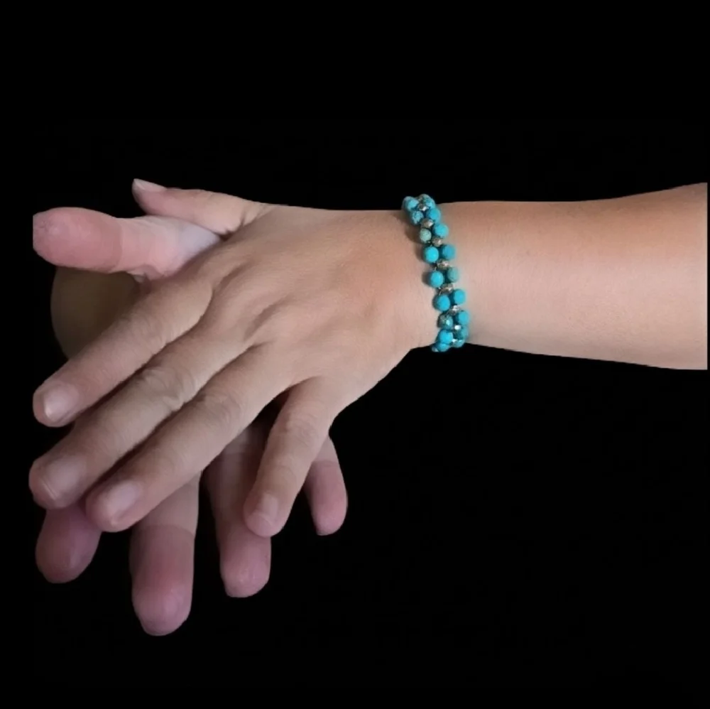 The Frontier's Genuine Faceted Turquoise In Handwoven Antique Copper Bracelet
